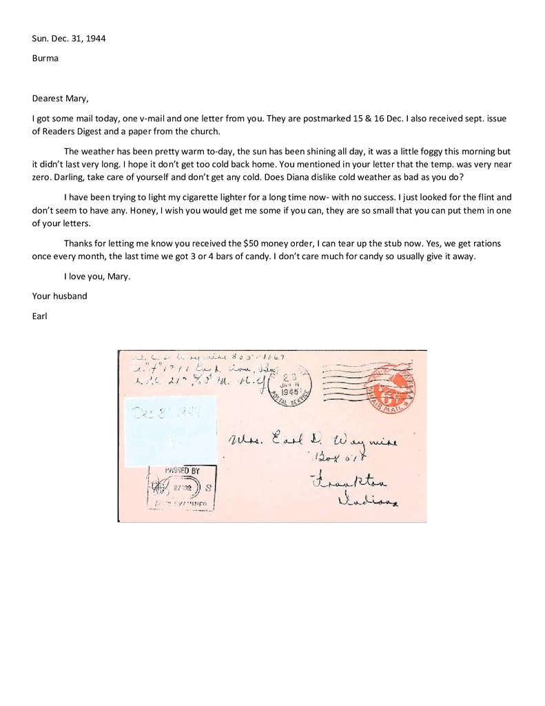 Waymire Letters December 31, 1944