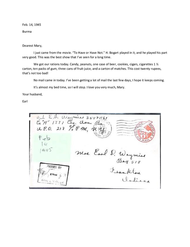 Waymire Letters February 14, 1945